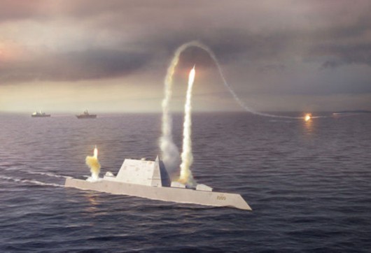 Tàu khu trục USS Zumwalt DDG-1000 tiến hành tác chiến trên biển (tưởng tượng)